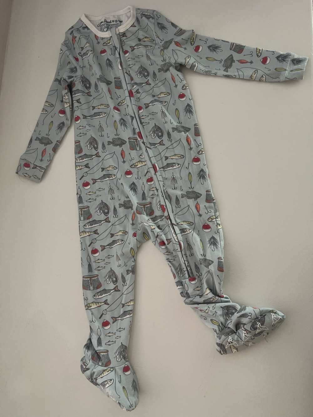 Copper Pearl Fishing Print Footed One-Piece - Light Blue